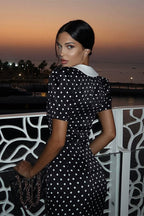 Polka Dot V-Neck Puff Sleeve Bodycon Maxi Dress image 2