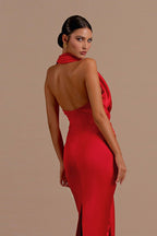 Sexy Backless Halter Satin Prom Dress image 4