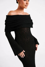 Off Shoulder One Shoulder Knit Sweater Dress image 13
