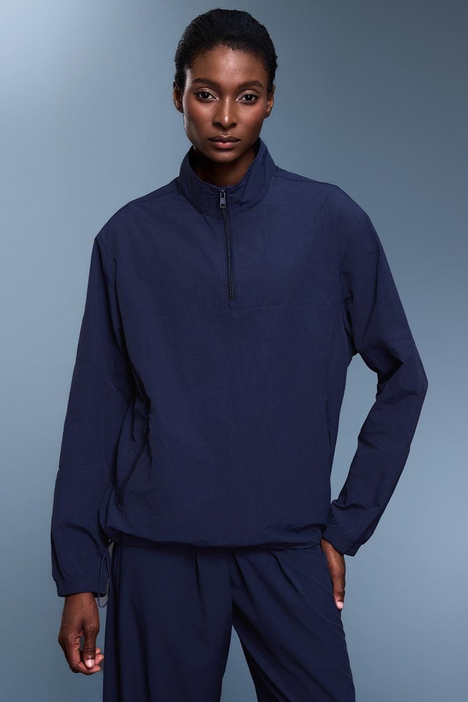 Athletic Half-Zip Solid Loose Sweatshirt image 1