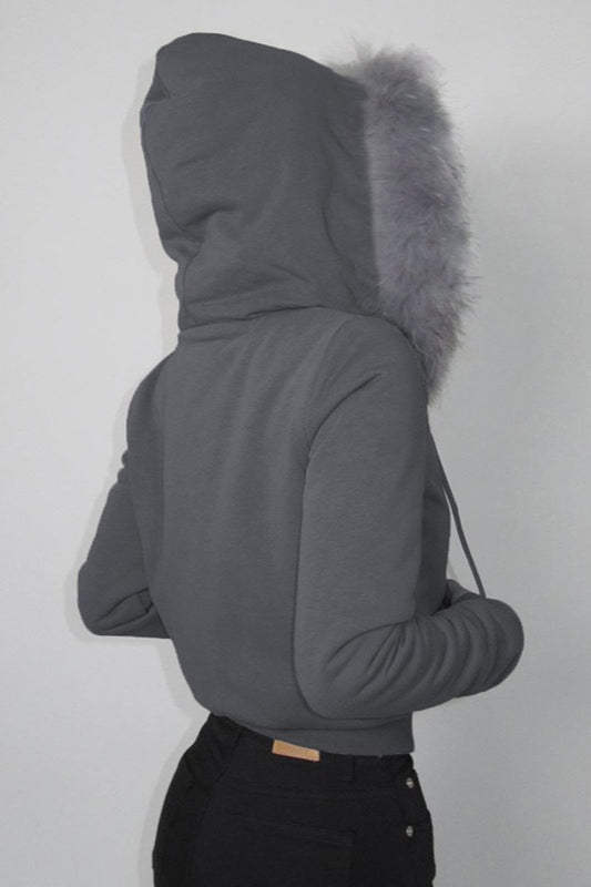 Fur Trim Hooded Zip Waist Jacket image 5