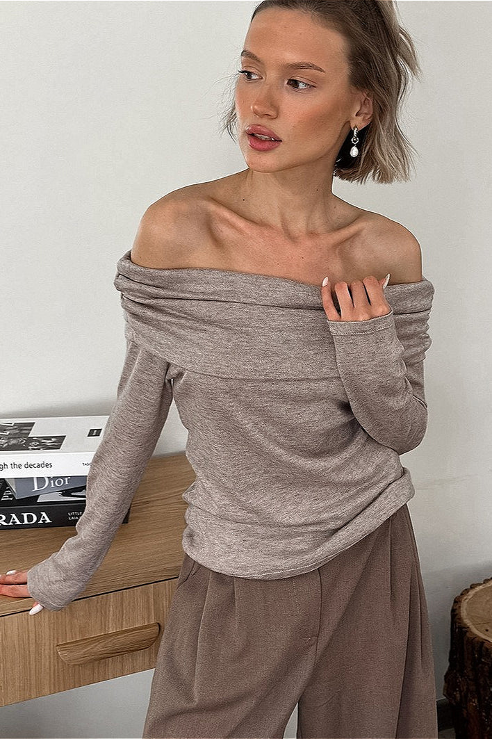 Soft Off-Shoulder Knit Solid Blouse image 1