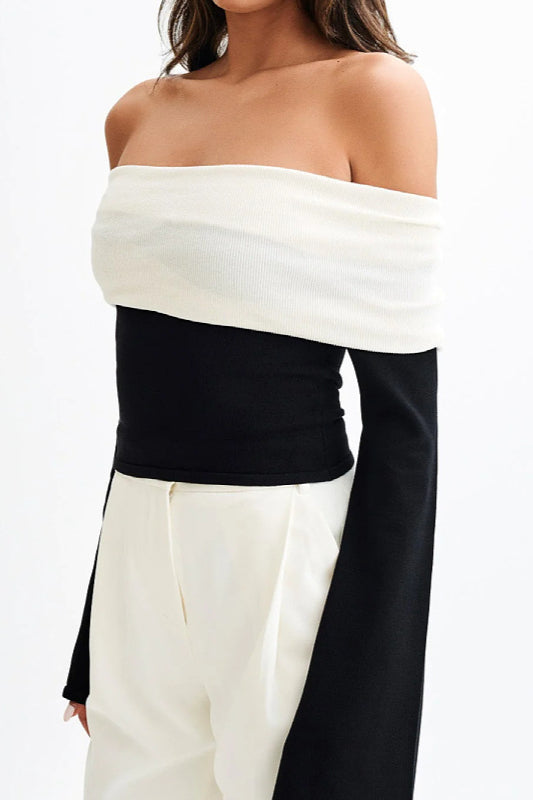 Off-Shoulder Fitted Knit Sweater image 5