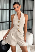 Sexy V Neck Halter Lace Up Backless Cami With Shorts Skirt Sets image 1