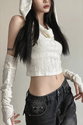 Solid Hooded Cropped Street Tank Top image 1