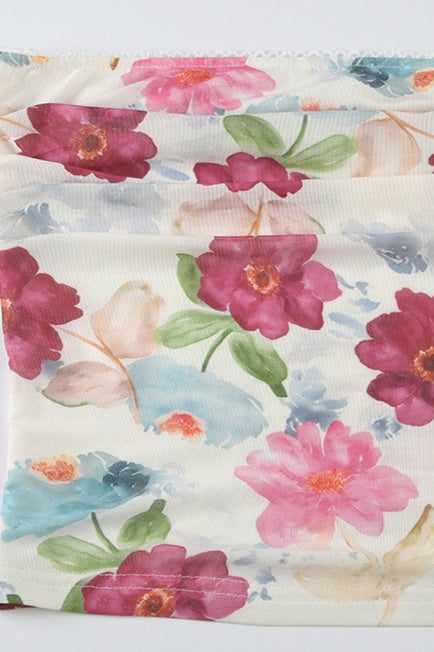 Color Block Floral Slim Strapless Blouse image 5