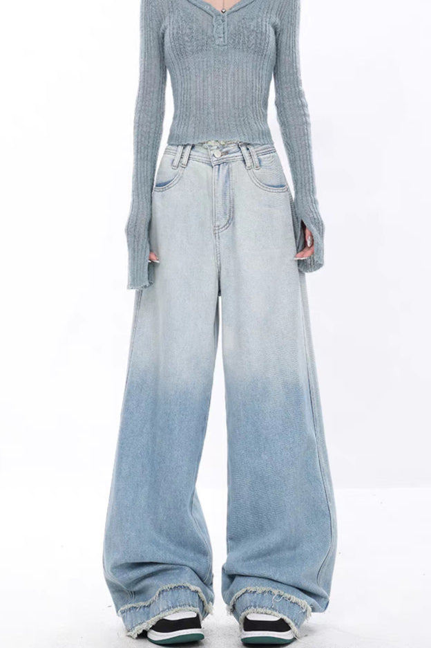 High Waist Draped Gradient Ripped Jeans image 3