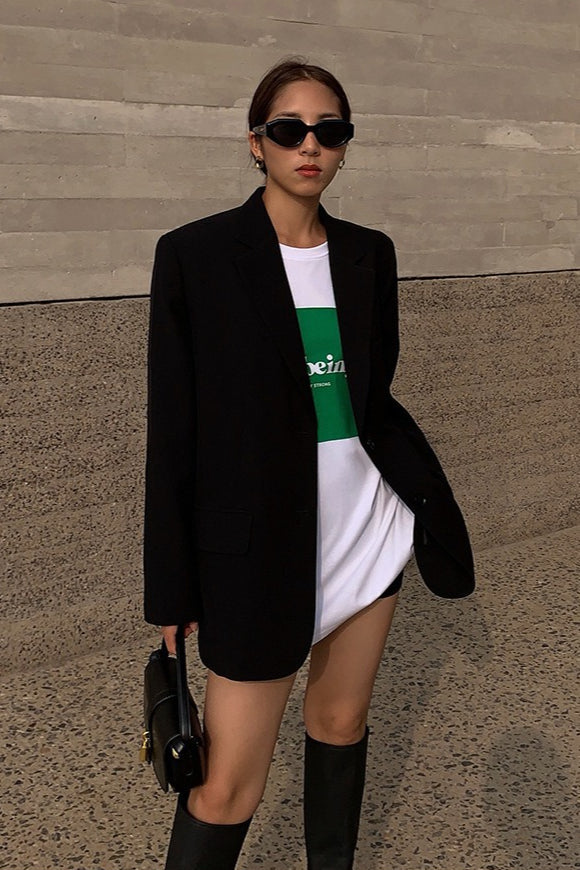 Black Slouchy Retro Style Blazer image 7