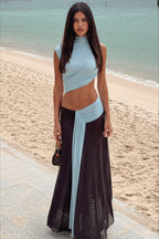 Casual Color Block Crop Skirt Set image 1
