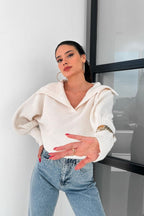 Lantern Sleeve Open Collar Knit Sweater image 20