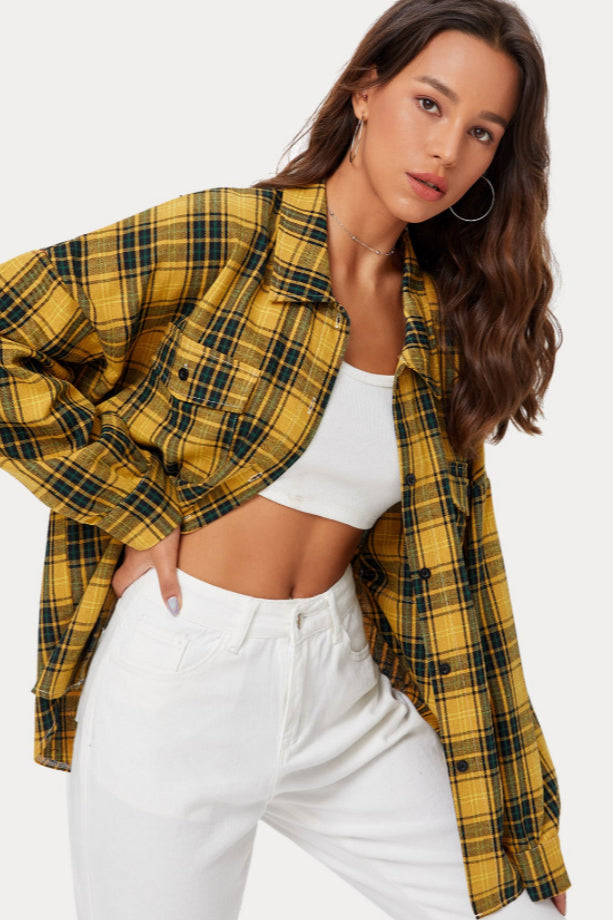 Plaid Stand Collar Button Shirt  Blouse image 25