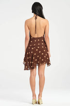 Polka Dot Chiffon Halter Deep V Slit Backless Mini Dress image 7