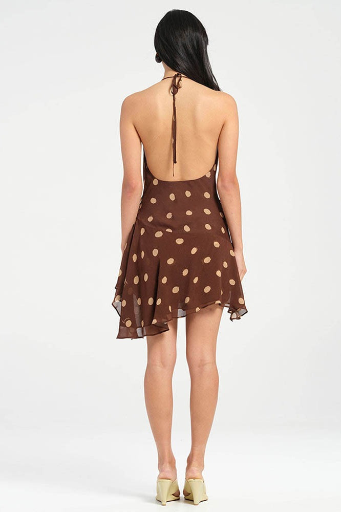 Polka Dot Chiffon Halter Deep V Slit Backless Mini Dress image 7