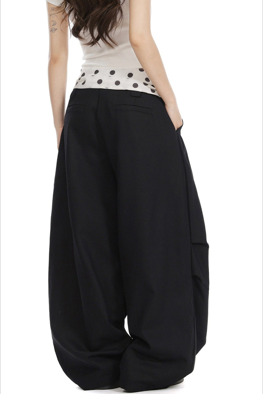 Splice Polka Dot Fold Waist Pants image 7