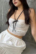Tie Lace Slim Cropped Halter Top image 4