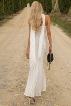 Chic Polka Dot Strapless Tie Waist Slim Maxi Dress image 4