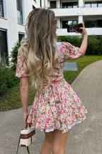 Peter Pan Collar Floral Puff Sleeve Button Mini Dress image 5