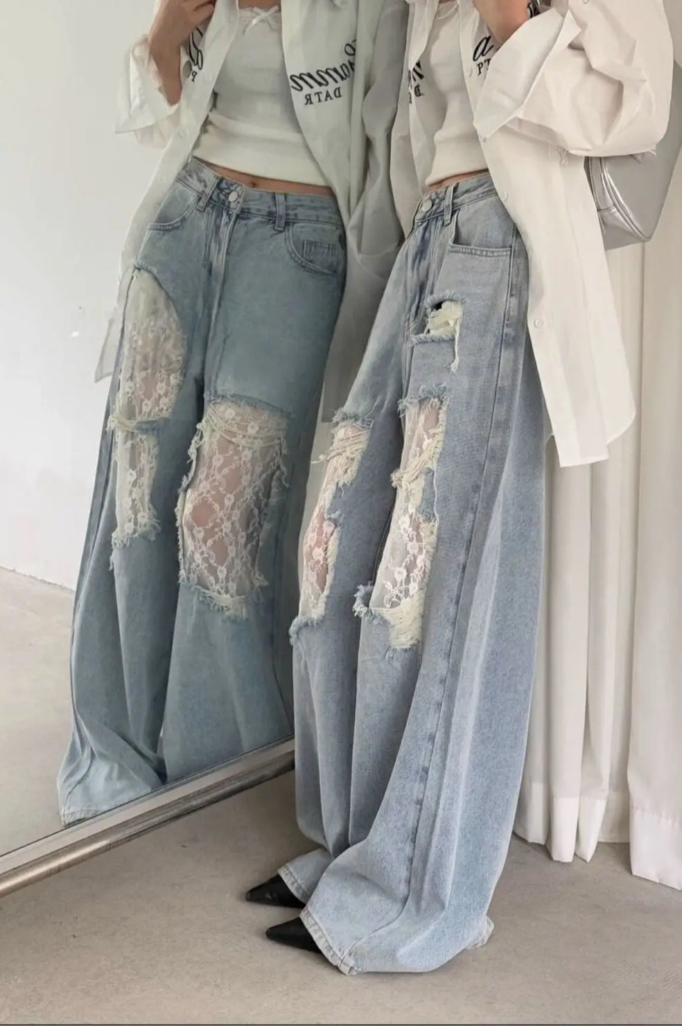 Lace Patchwork Ripped Loose Jeans image 10