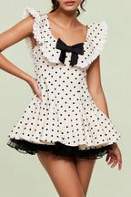 Vintage Polka Dot Bow Collar Ruffled Mini Dress image 1
