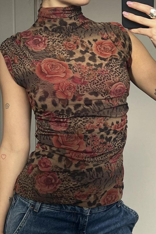 Contrast Print High Neck Blouse image 3