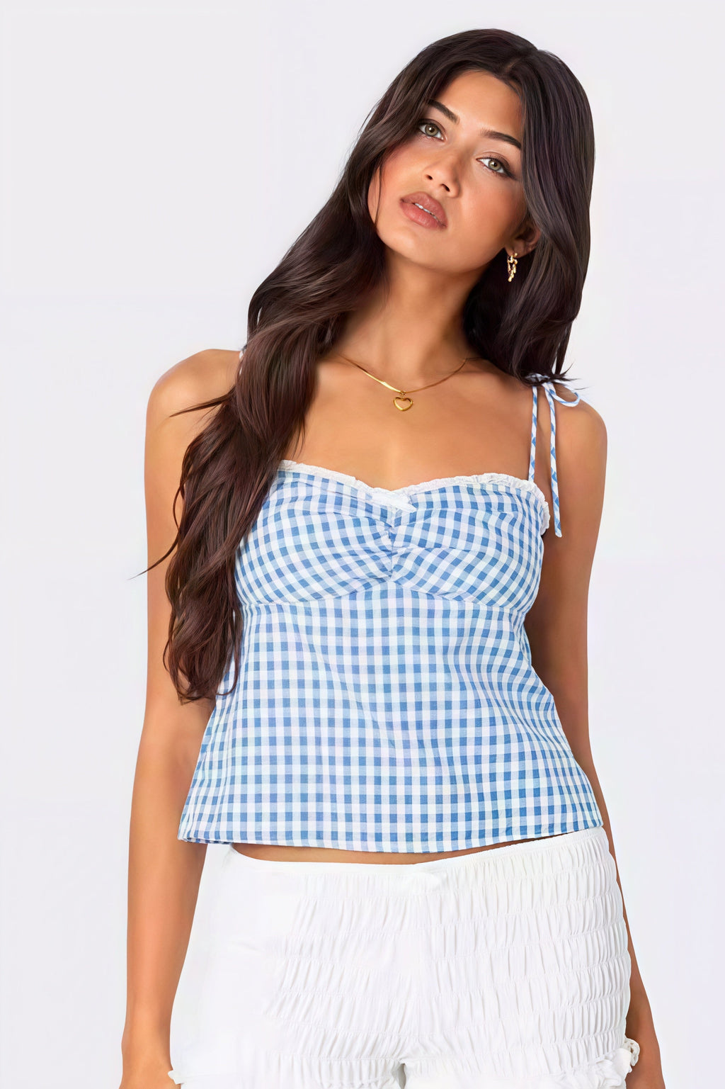 Tie Back Lace Trim Plaid Cami Top image 4