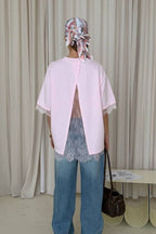 Minimalist Sweet Lace Splice Short Sleeve T-shirt image 3