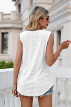 Gia Eyelet Tank detail view styled for Avrienne