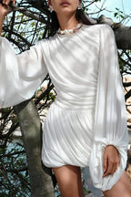Casual Pleated Long Sleeve Mini Dress image 2