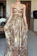 Sexy Strapless Floral Cut-out Satin Maxi Dress image 1