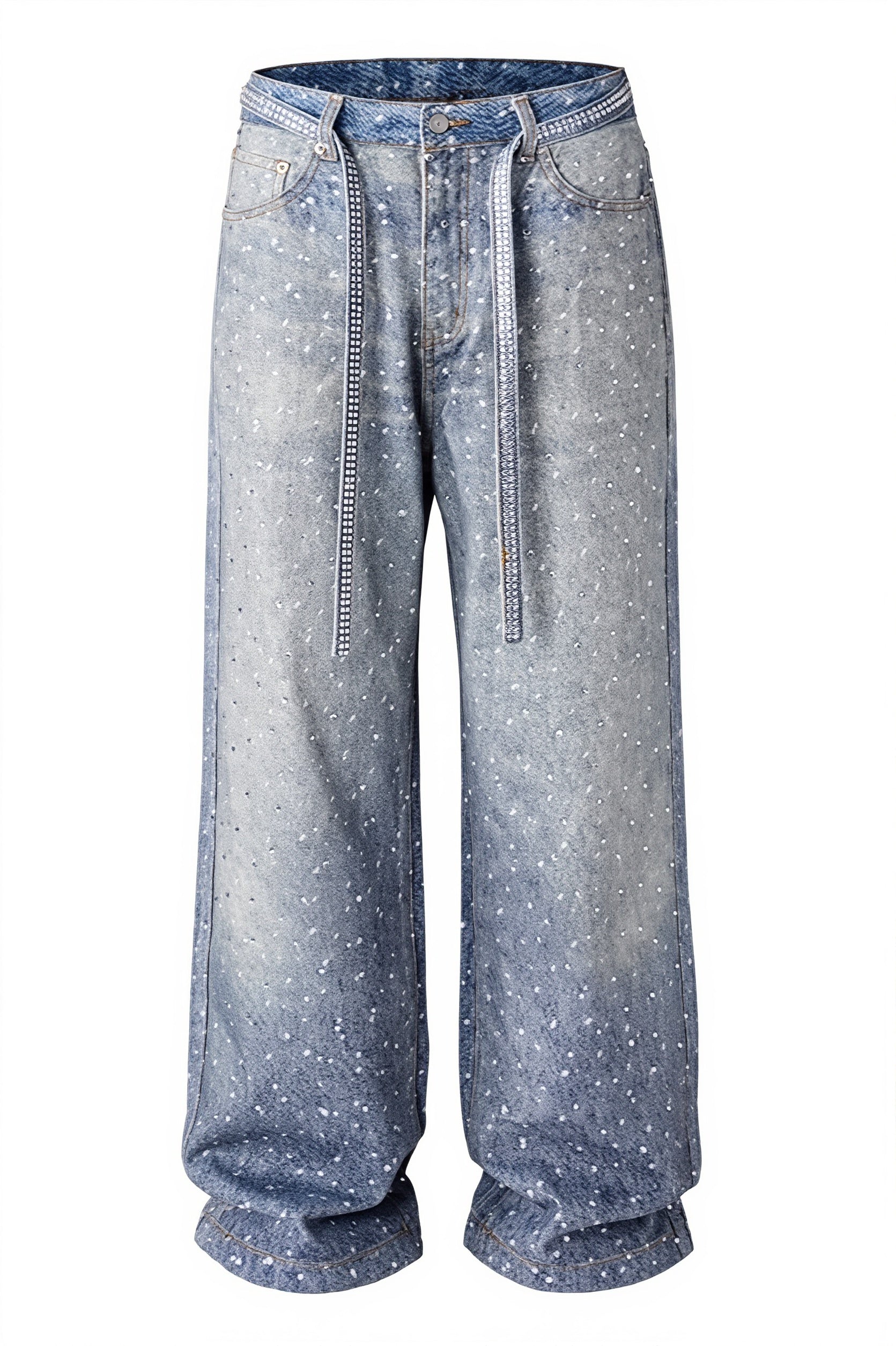 Chic Crystal Studded Washed Straight Jeans image 4