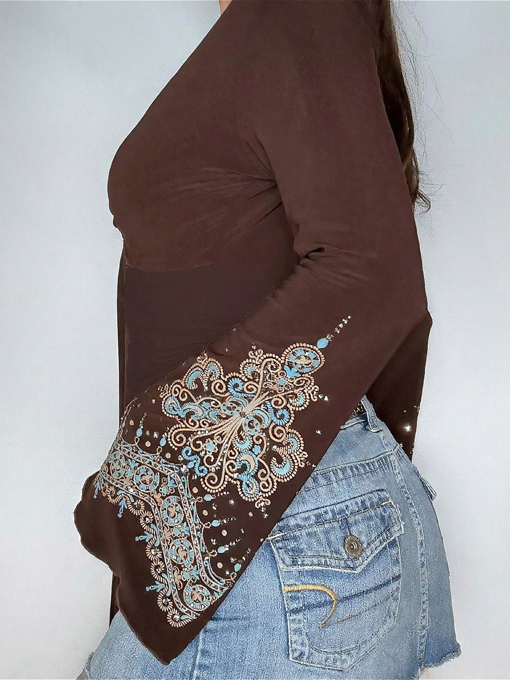 Vintage V Neck Printed Long Sleeve Long Sleeve Tee image 3
