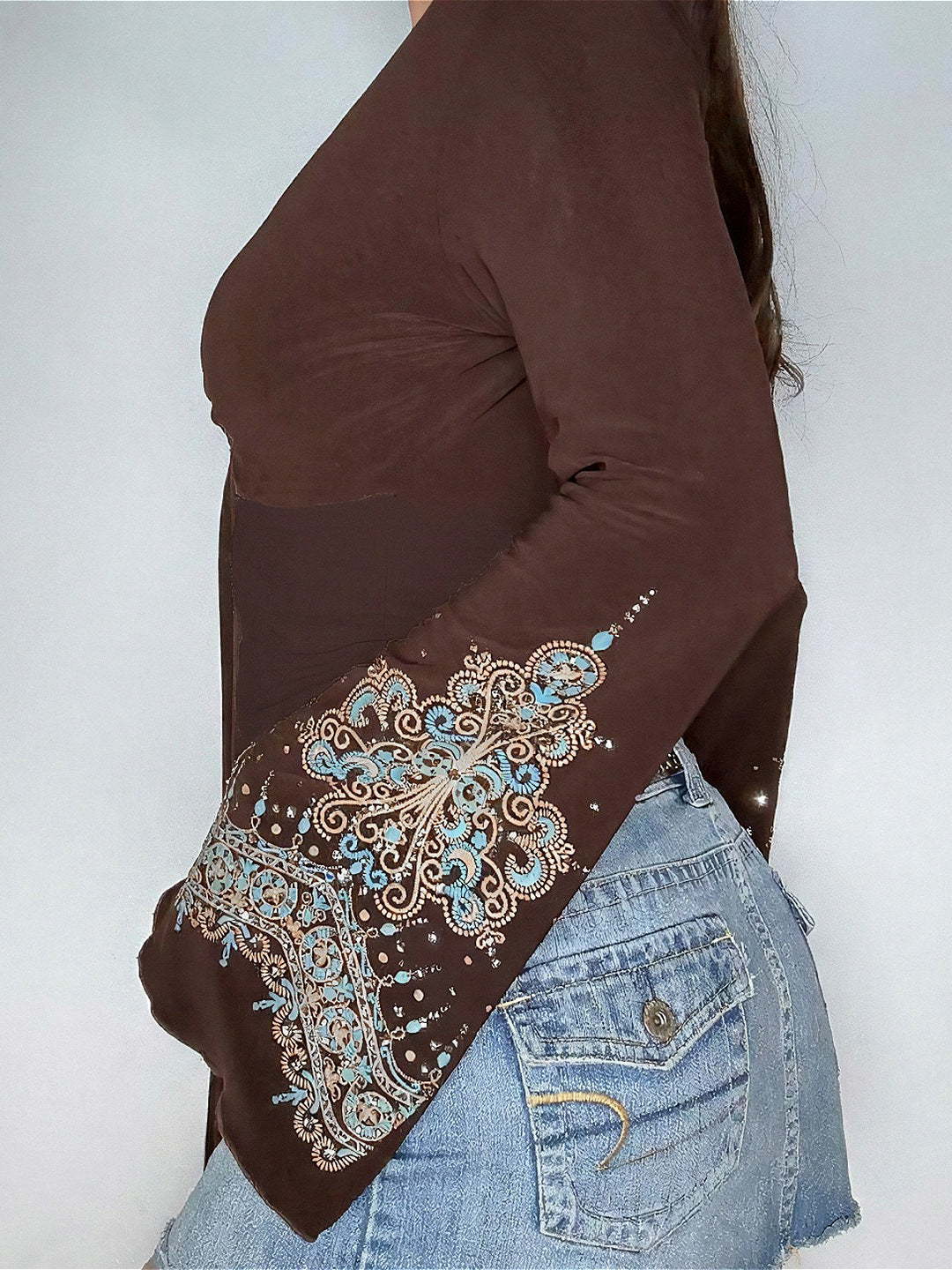 Vintage V Neck Printed Long Sleeve Long Sleeve Tee image 3