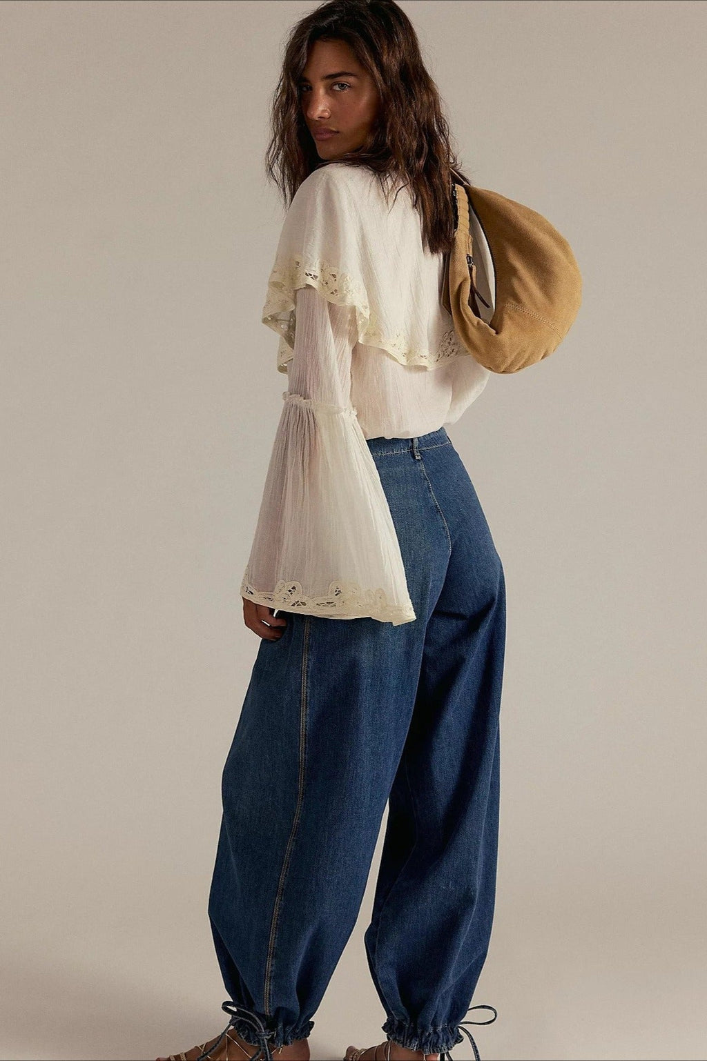 Ruched Mid Rise Wide Leg Jeans image 3