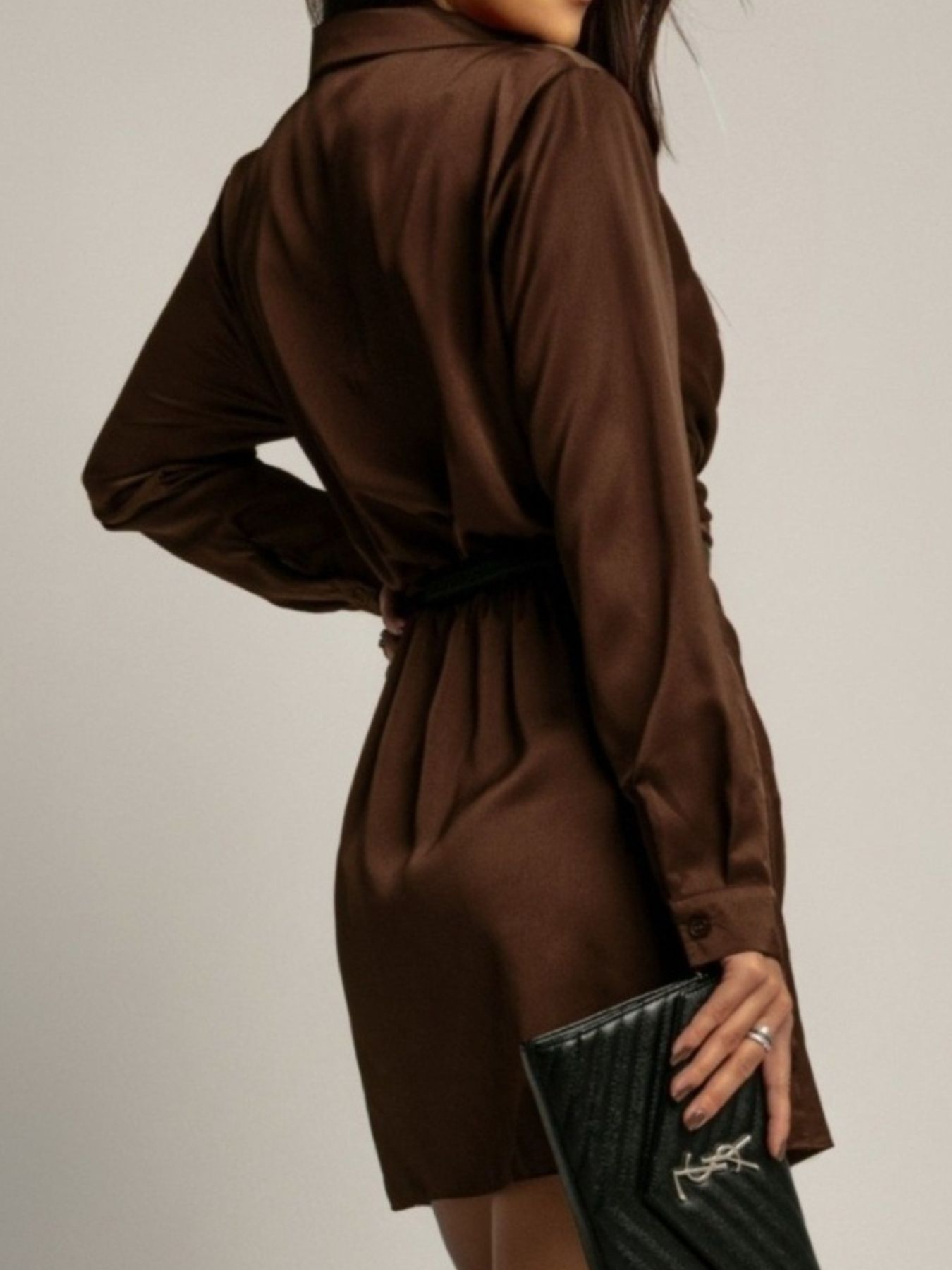 Simone Satin Dress detail view styled for Avrienne