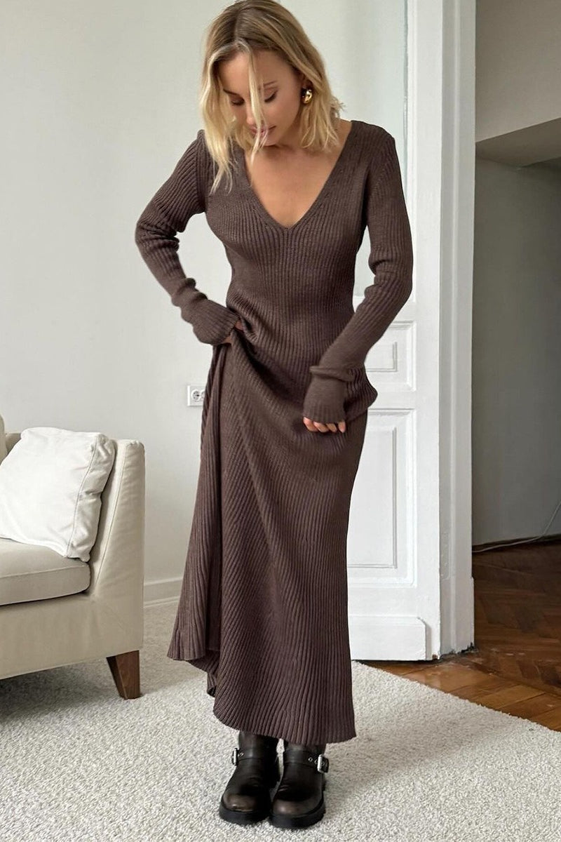 V-Neck Long Sleeve Knit Sweater Dress image 7