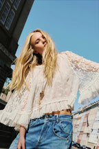 Lace Hollow Ruffle Sleeve Crop Blouse image 2