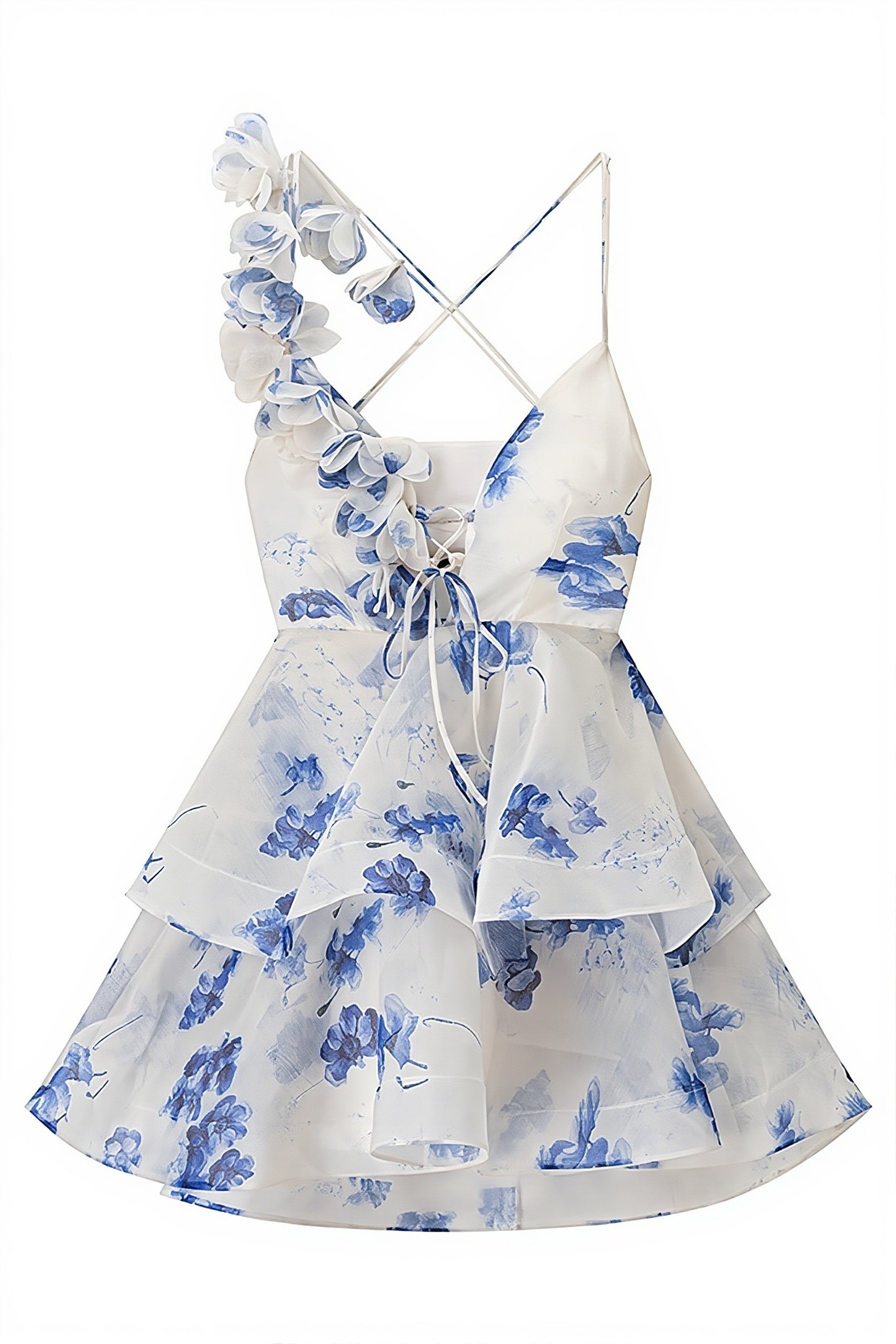 Chic Floral Print V Neck Sleeveless Backless Tulip Mini Dress image 8