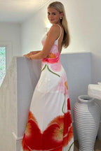 Beach Floral Print Backless Maxi Dress image 2