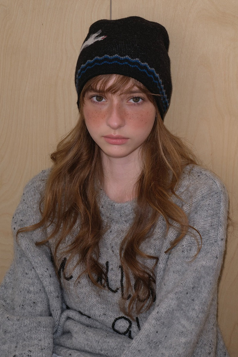 Pure Wool Cat Pattern Color Block Soft Knitted Hat image 4