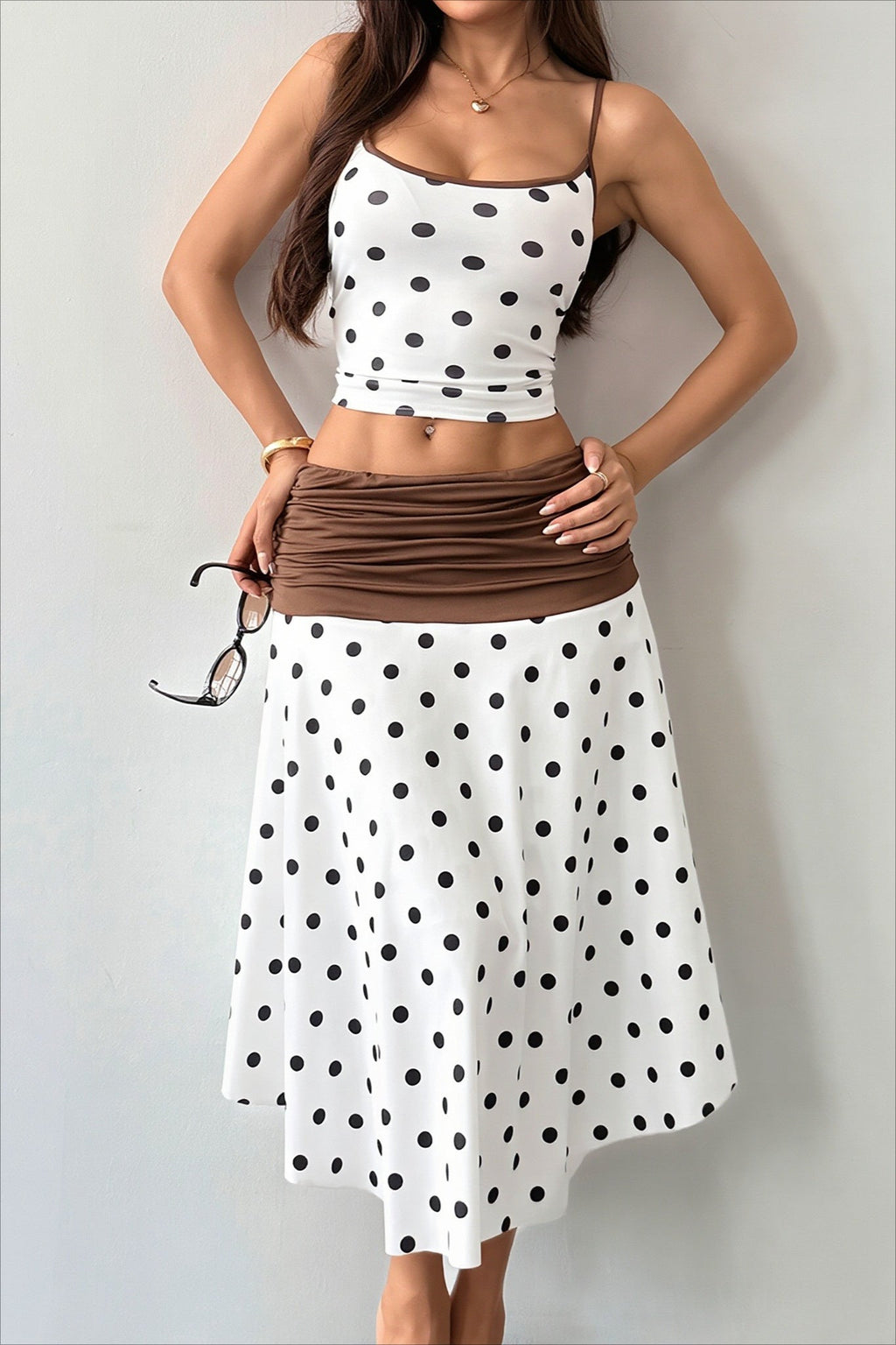 Sexy Polka Dot Tie Back Crop Top Two Tone Skirt Sets image 6