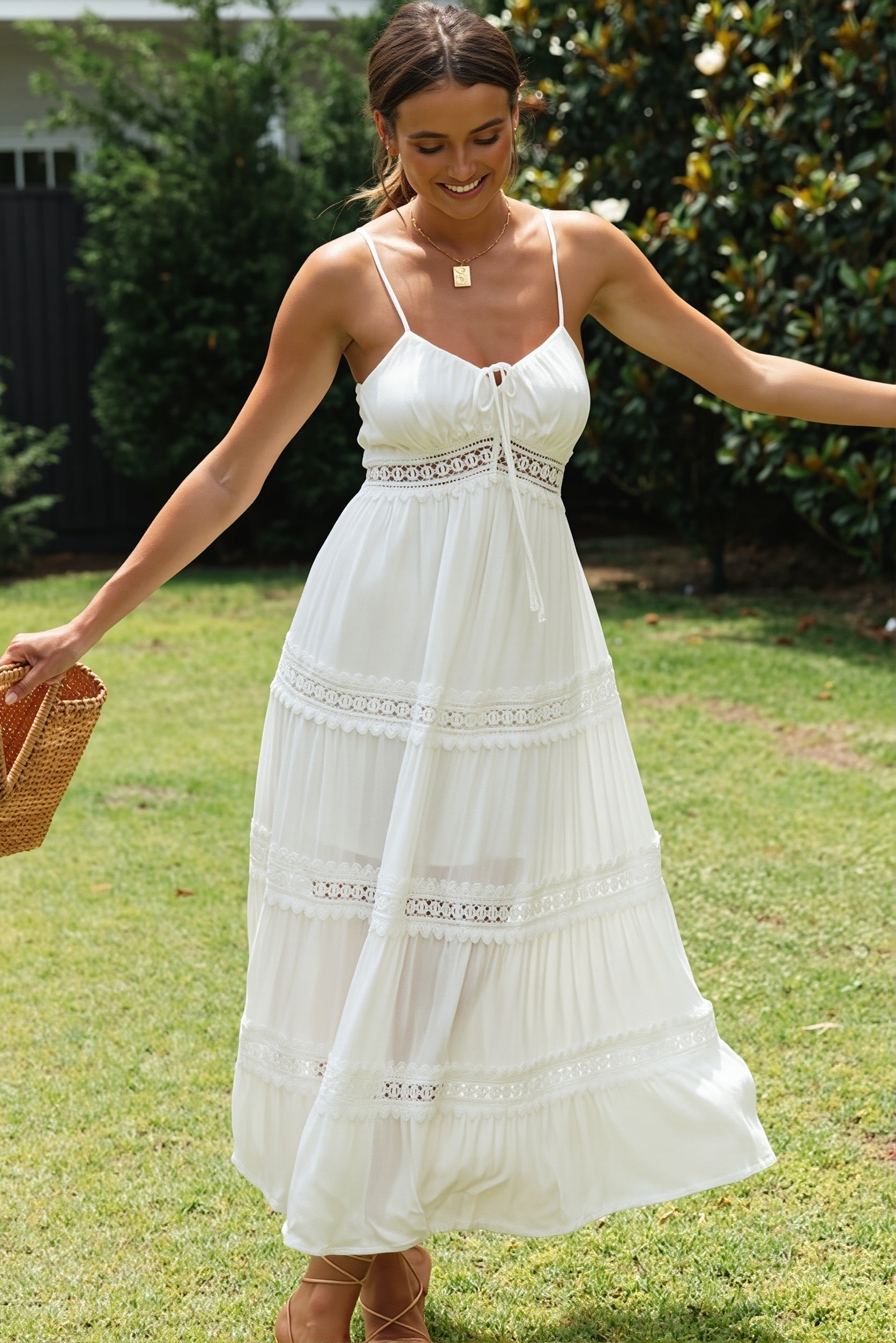 Lace Spliced Swing Cami Boho Dress image 6