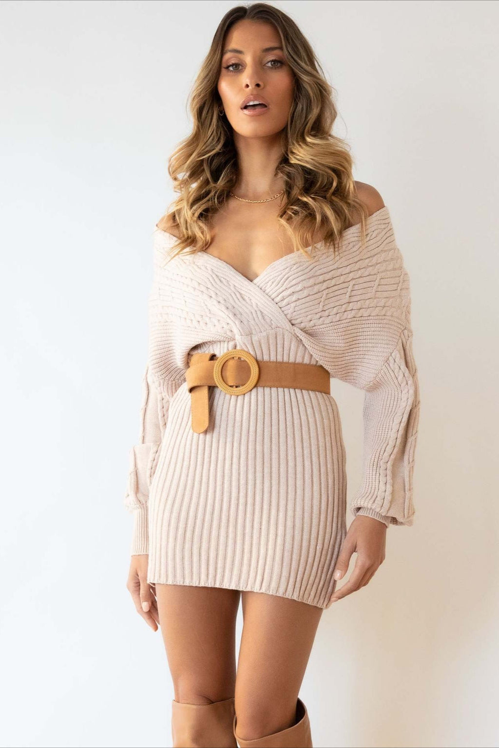 Cable Knit V-Neck Sweater Mini Dress image 4