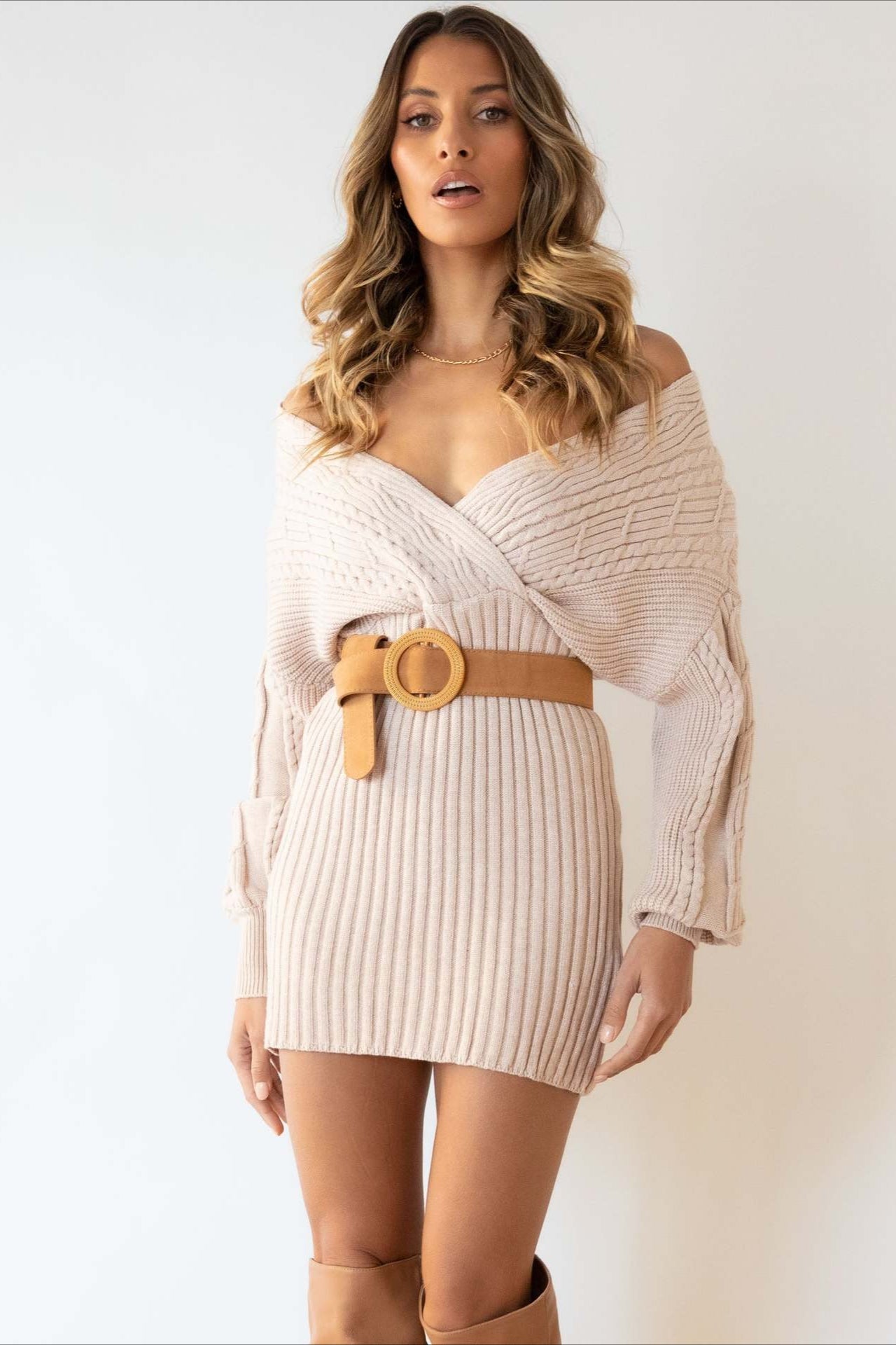 Cable Knit V-Neck Sweater Mini Dress image 4