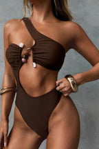One Shoulder Cutout One Piece Bikini Set image 2