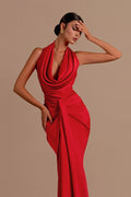 Sexy Backless Halter Satin Prom Dress image 2