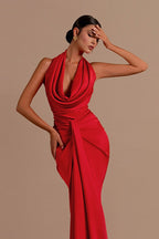 Sexy Backless Halter Satin Prom Dress image 2