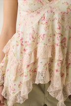 Retro Floral Chiffon Ruffled Cami Top image 4