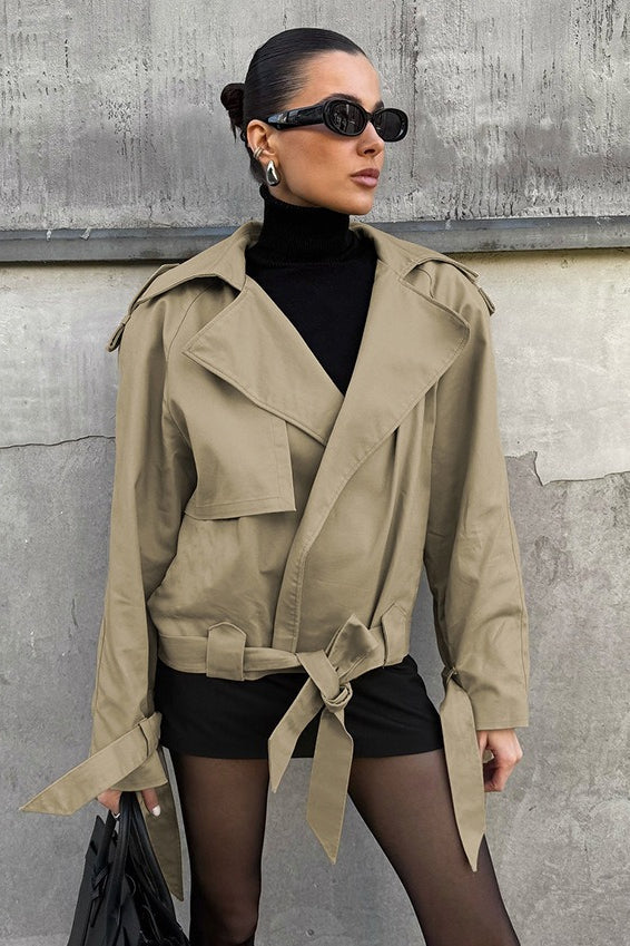Vintage Barn-Style Khaki Belted Trench Coat image 1
