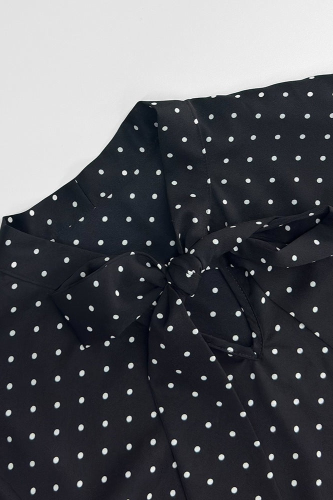 Polka Dot Tie Neck Flare Sleeve Blouse image 3