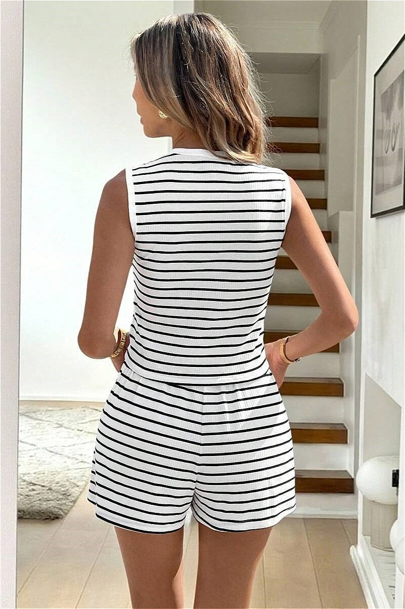 Striped Tie Front Short Two Piece Set image 3